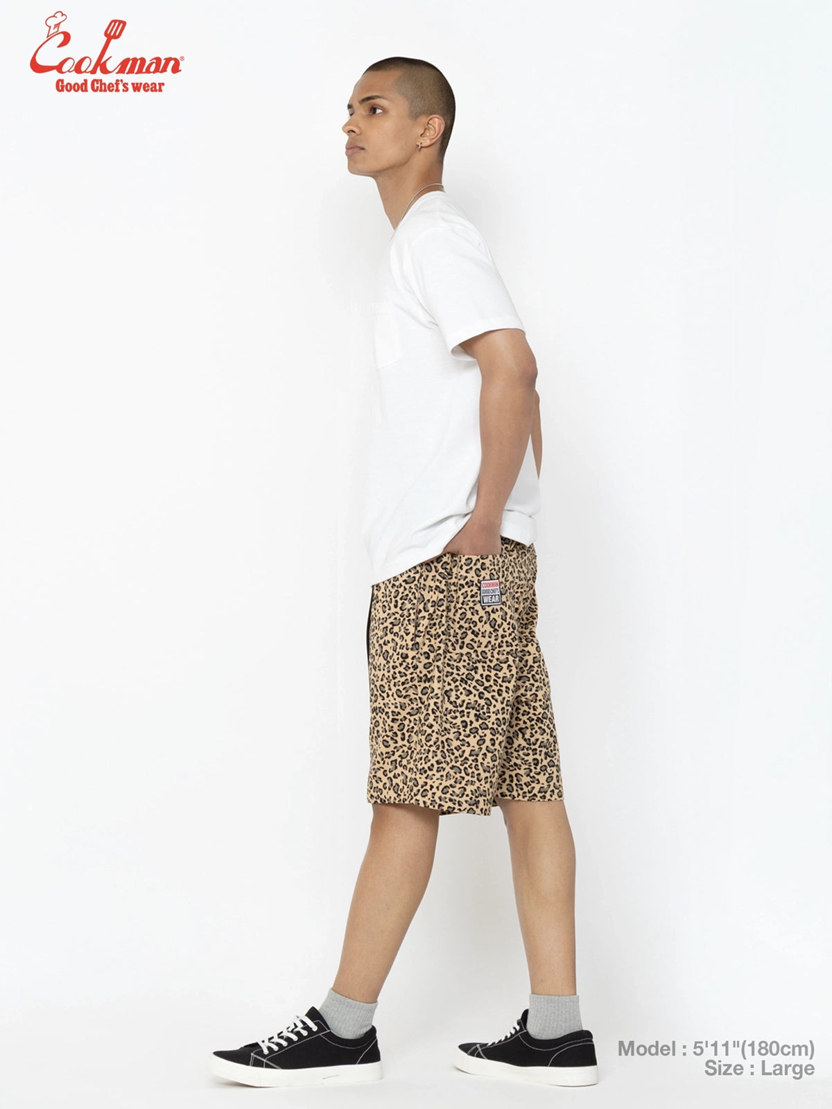 Chef Pants Short Black Belt - Vision Leopard : Beige