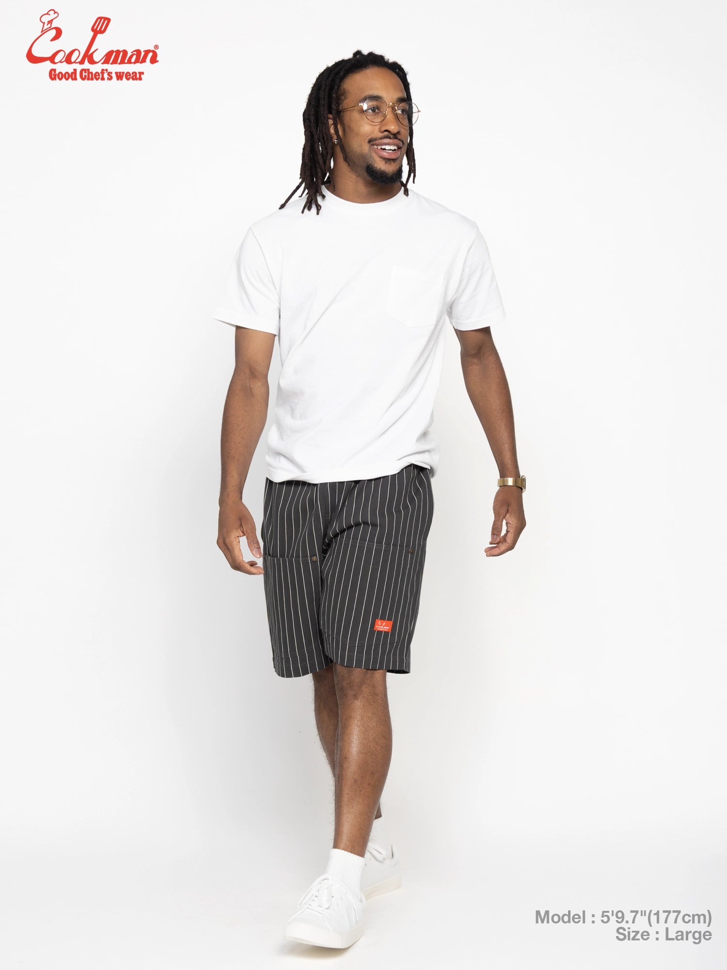 Chef Short Pants Front Pocket Herringbone - Stripe : Charcoal