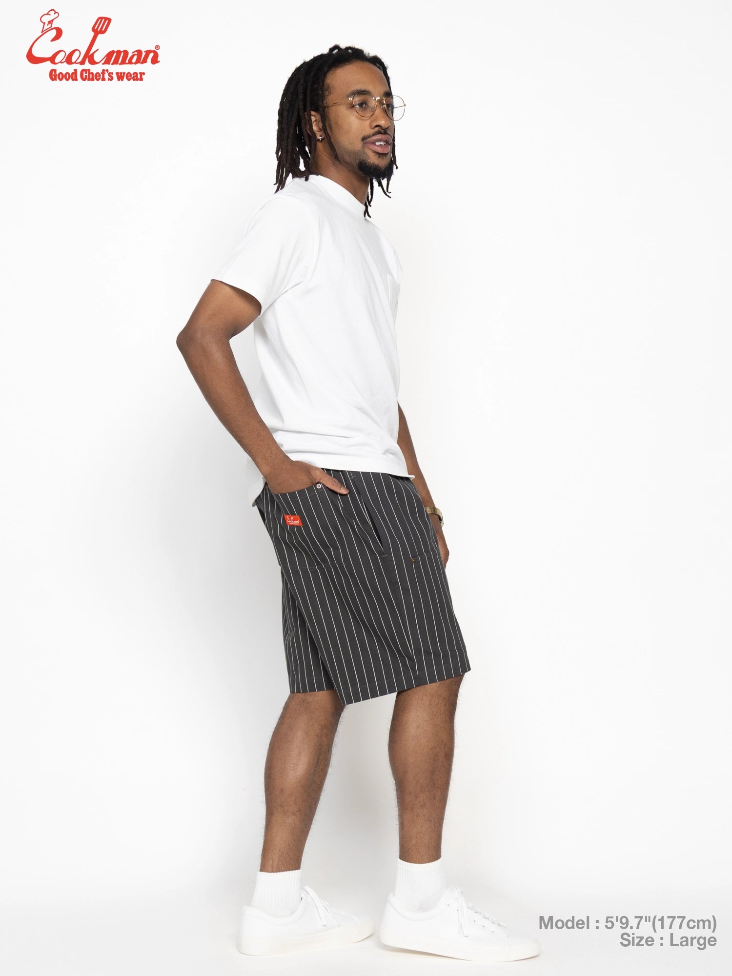 Chef Short Pants Front Pocket Herringbone - Stripe : Charcoal