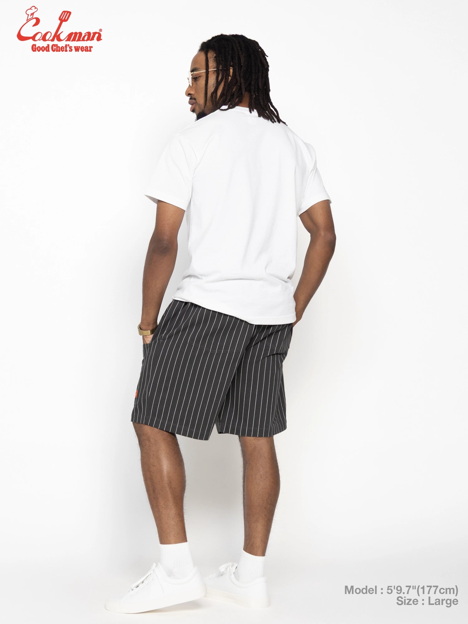 Chef Short Pants Front Pocket Herringbone - Stripe : Charcoal