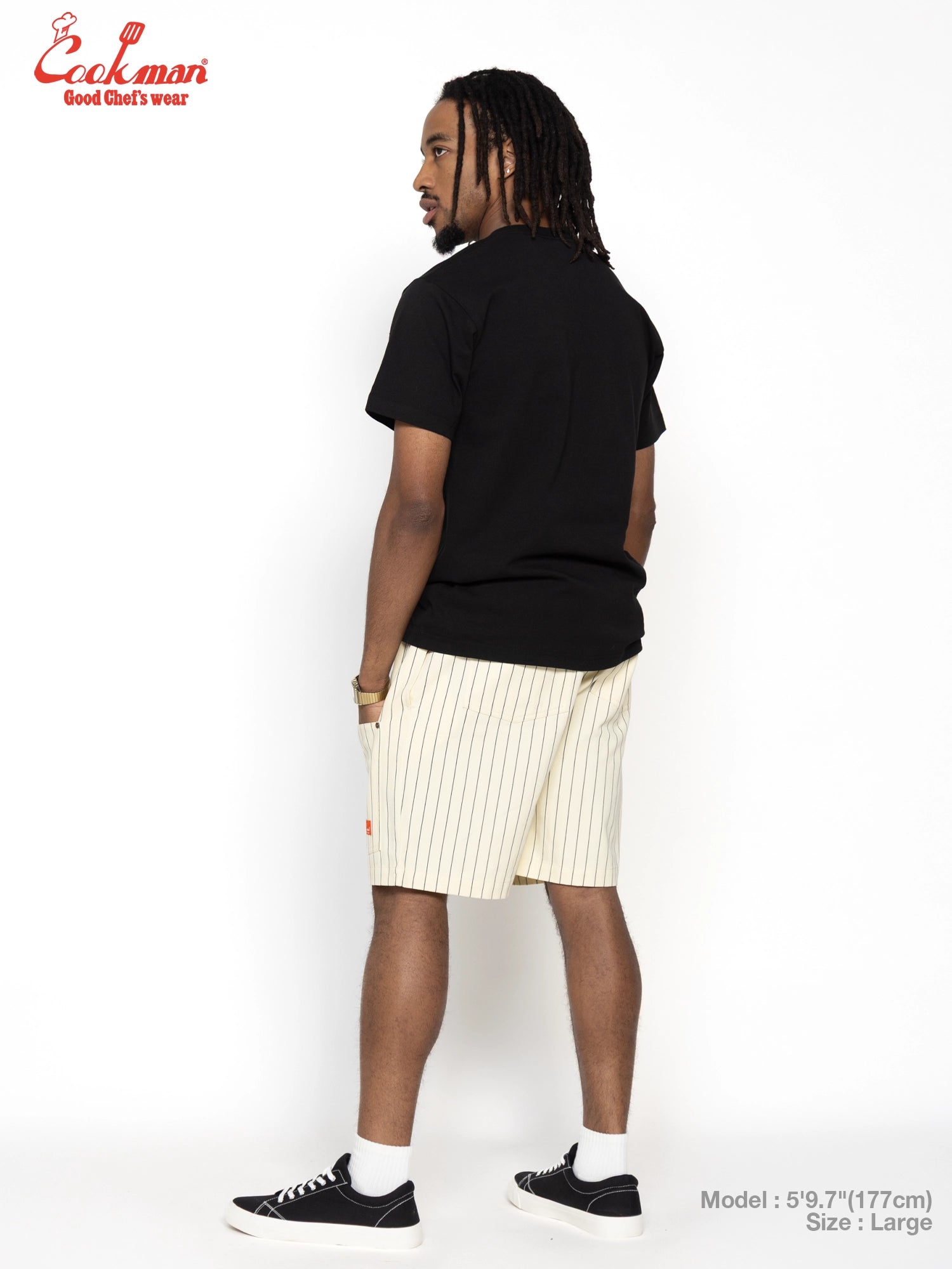 Chef Short Pants Front Pocket Herringbone - Stripe : Cream