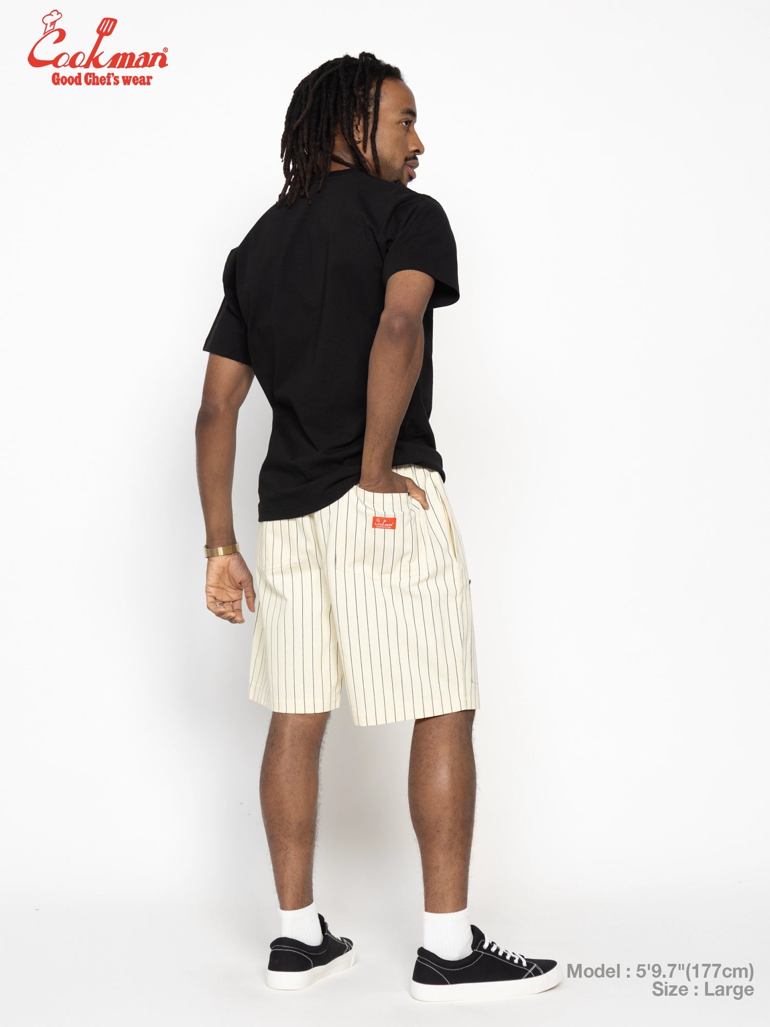 Chef Short Pants Front Pocket Herringbone - Stripe : Cream