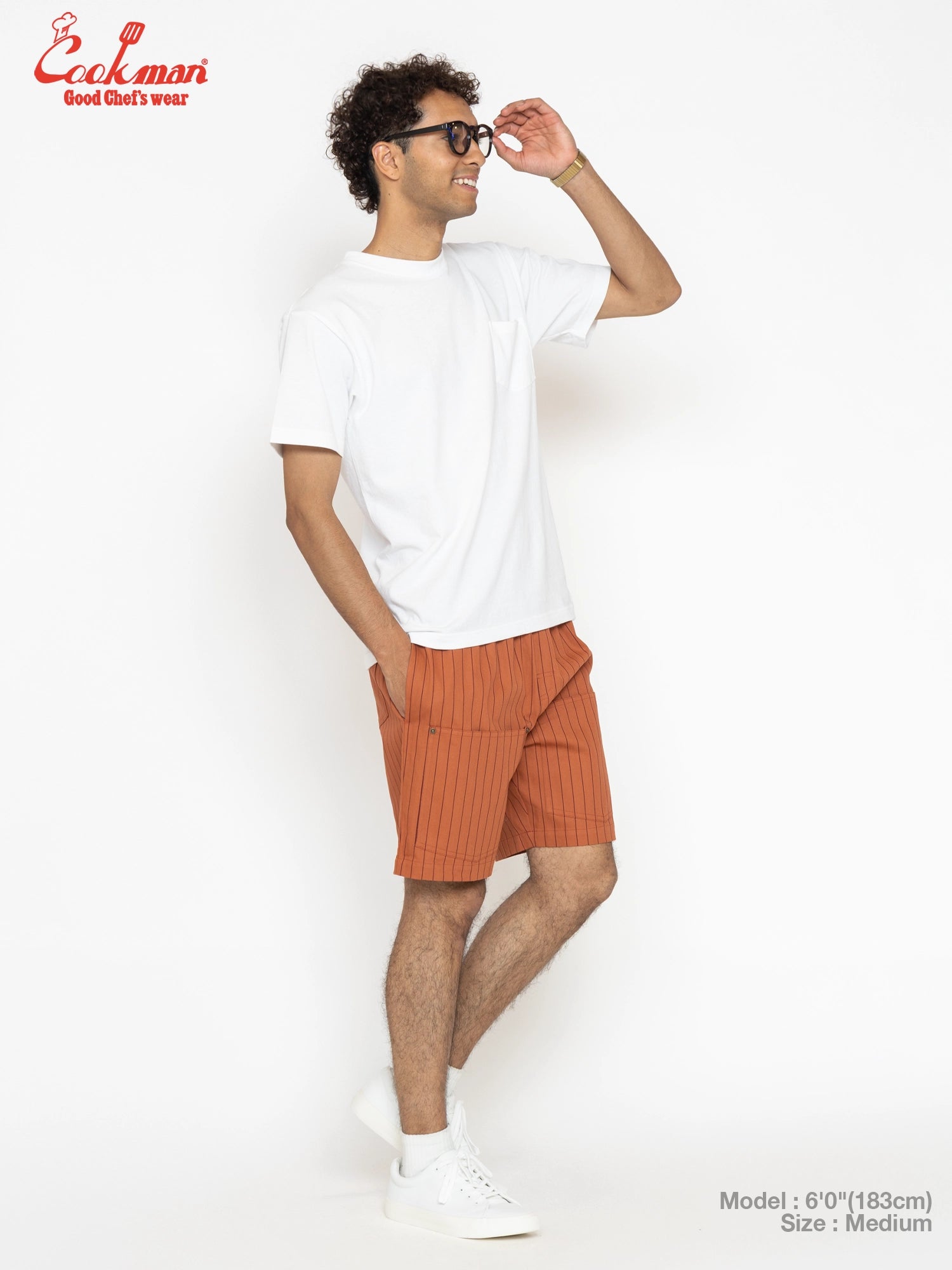 Chef Short Pants Front Pocket Herringbone - Stripe : Brick