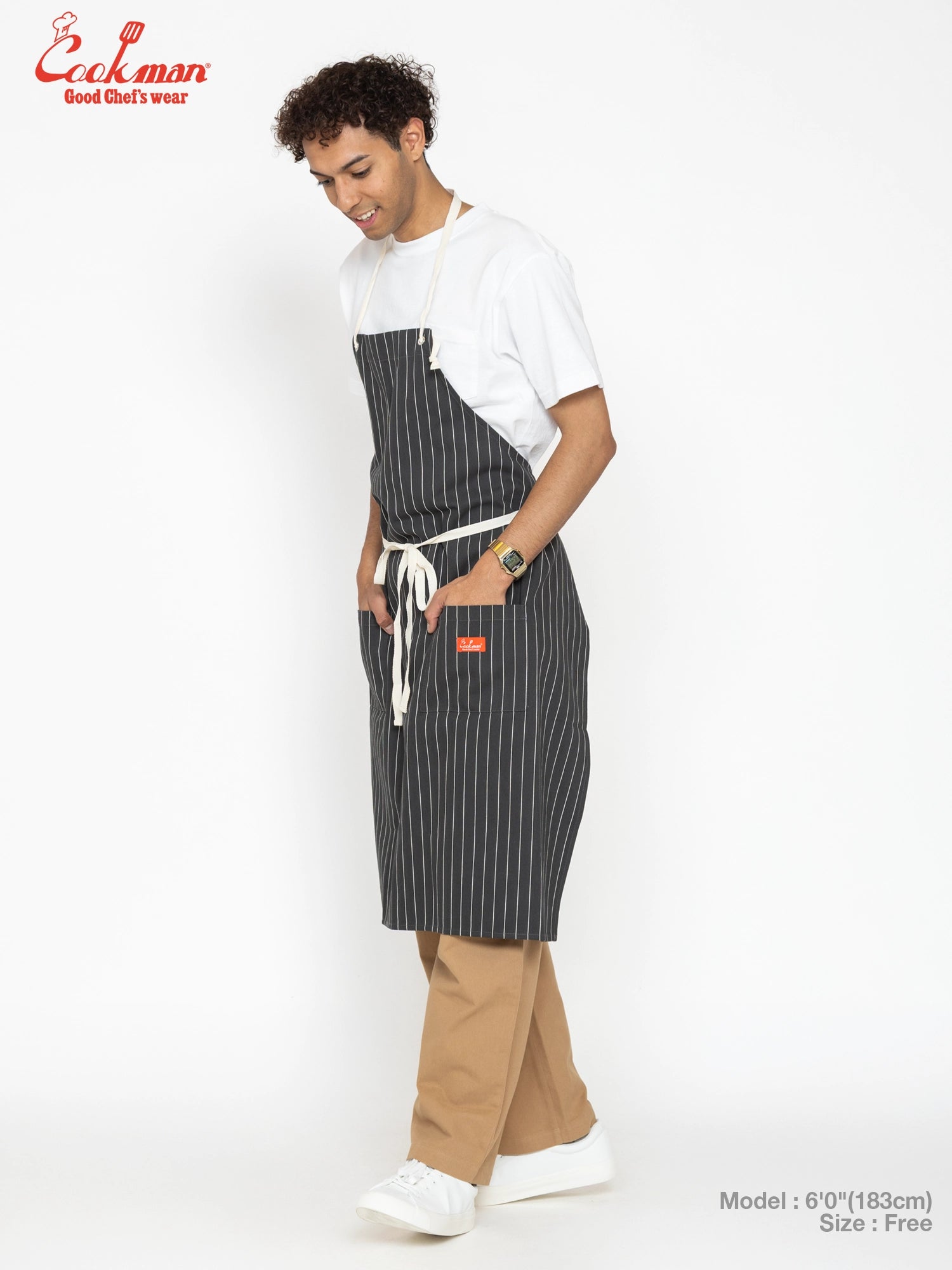 Long Apron - Herringbone Stripe : Charcoal