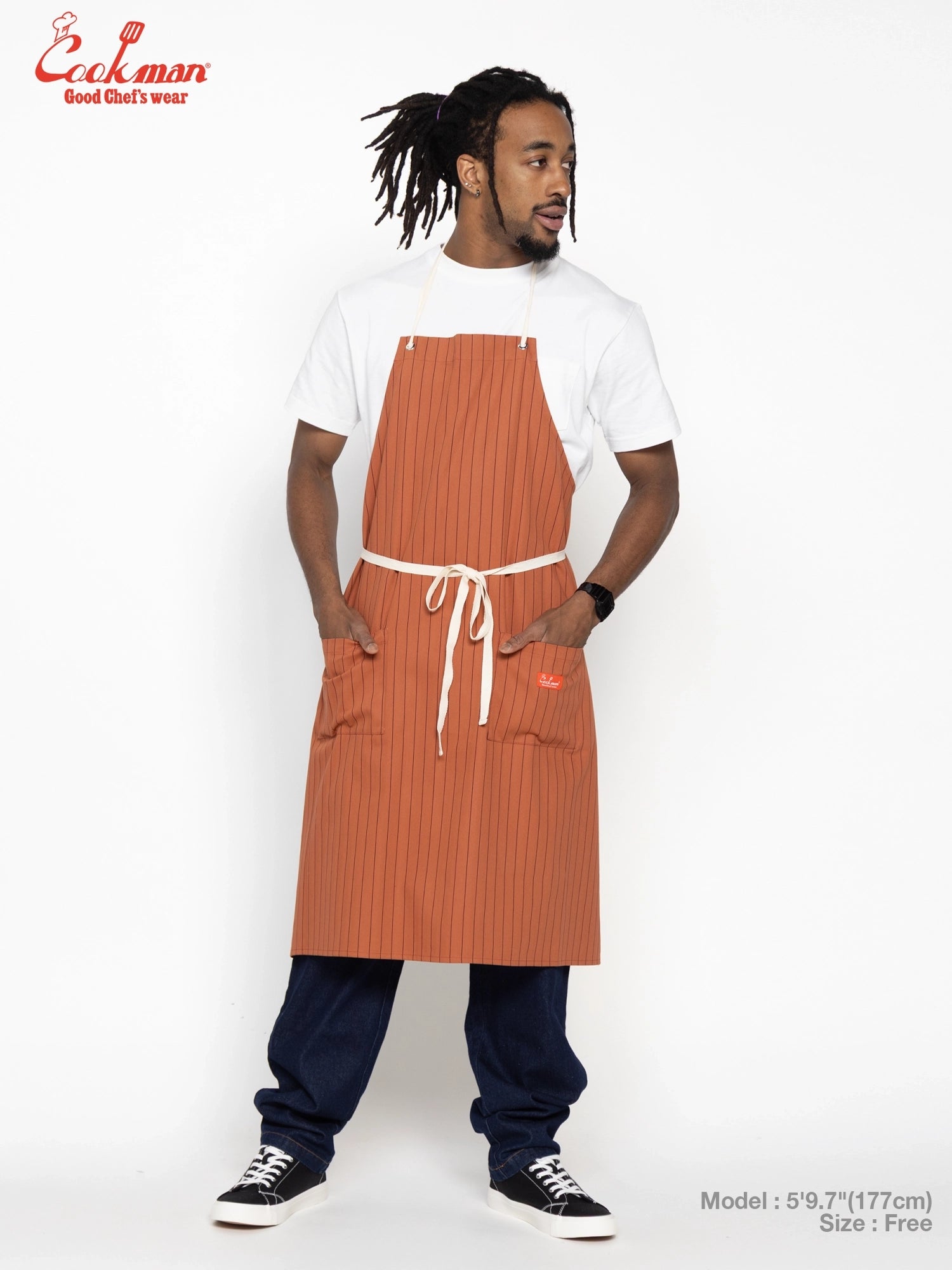 Long Apron - Herringbone Stripe : Brick