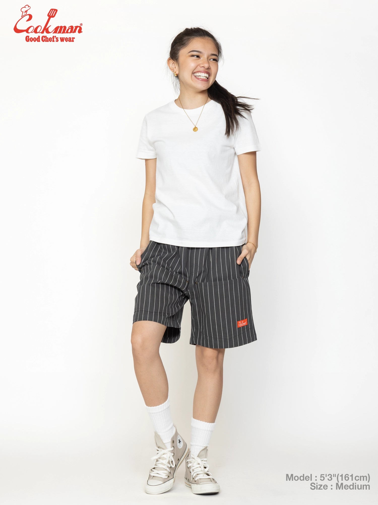 Chef Short Pants Front Pocket Herringbone - Stripe : Charcoal