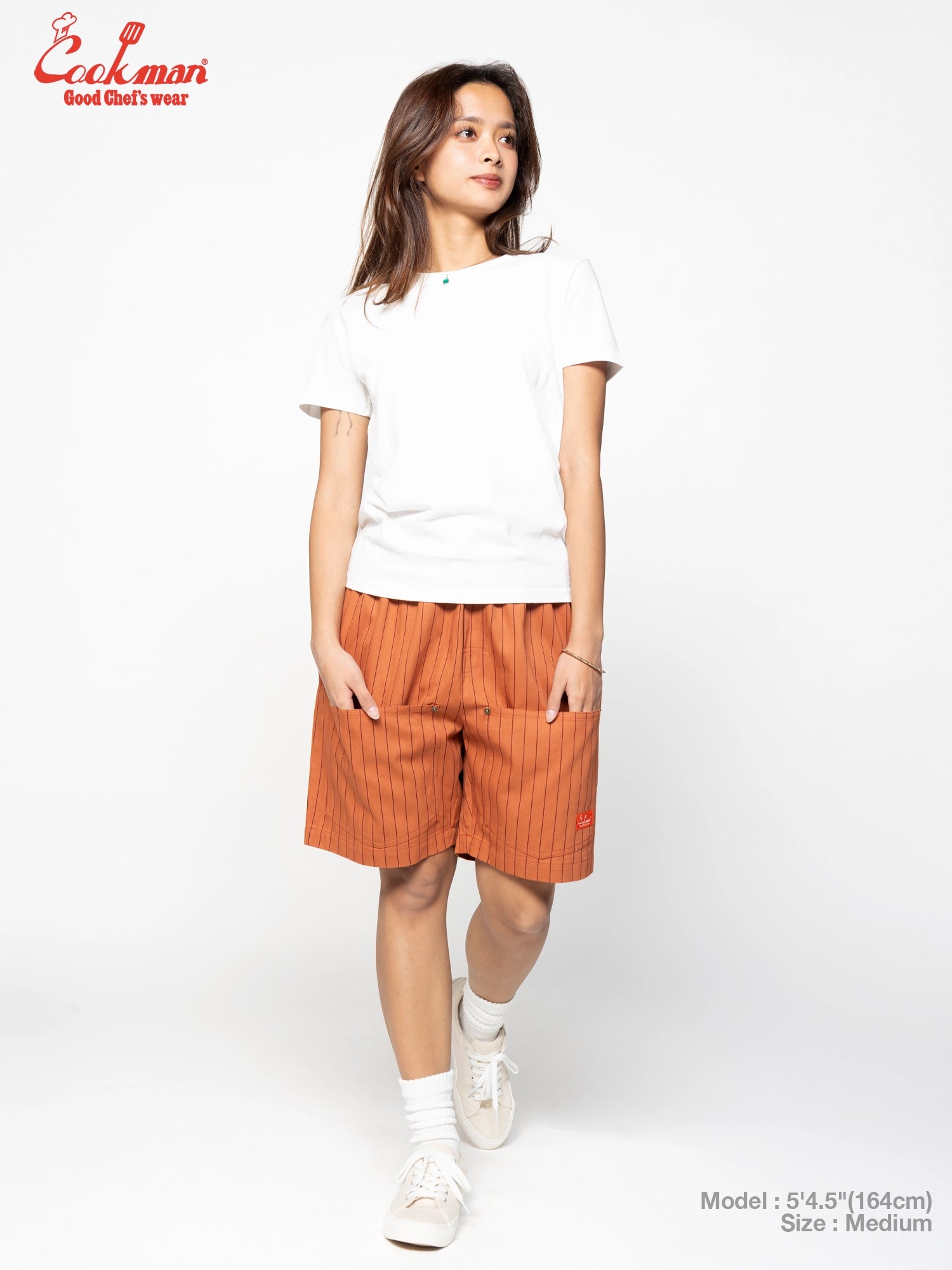 Chef Short Pants Front Pocket Herringbone - Stripe : Brick