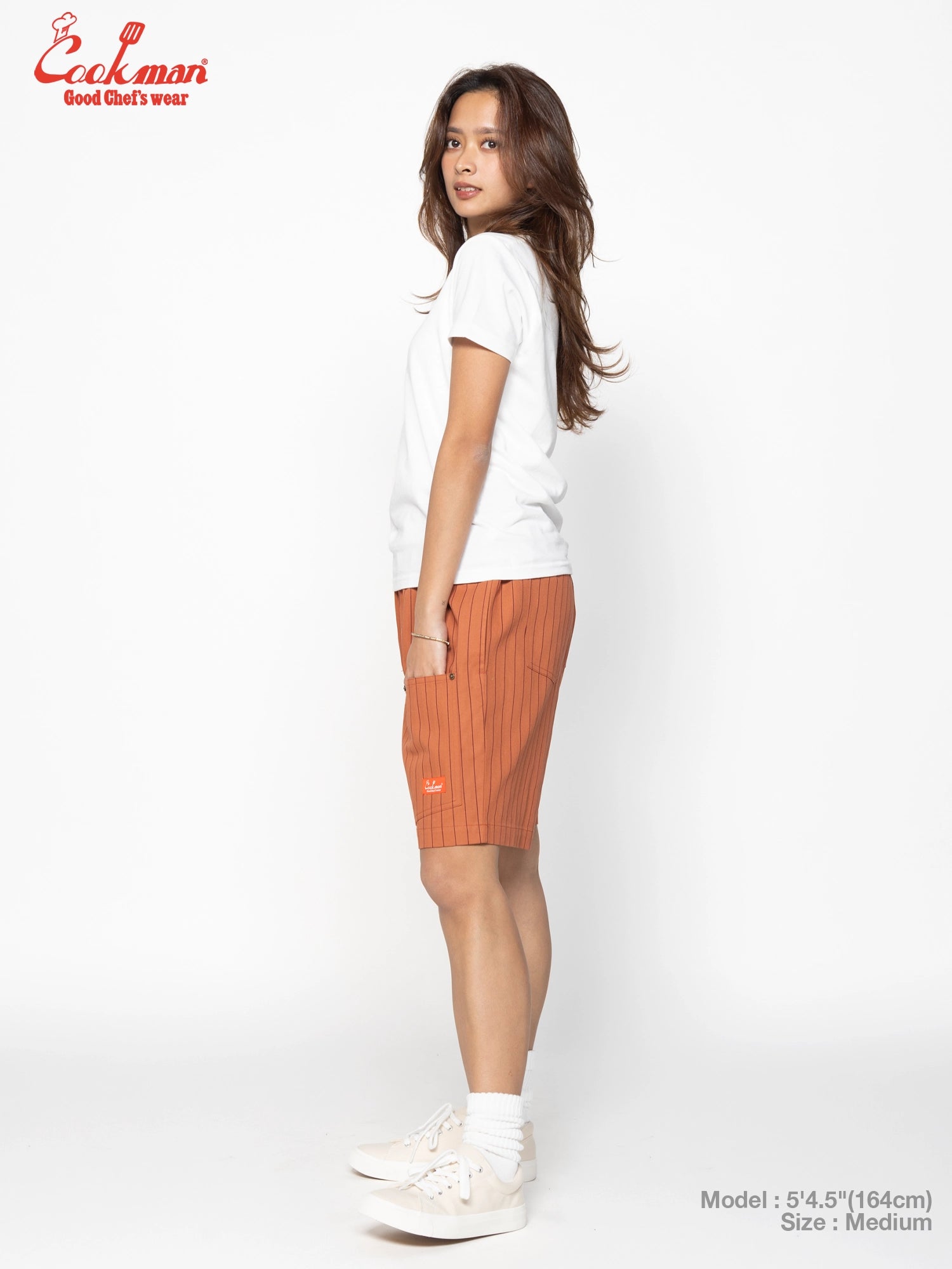 Chef Short Pants Front Pocket Herringbone - Stripe : Brick