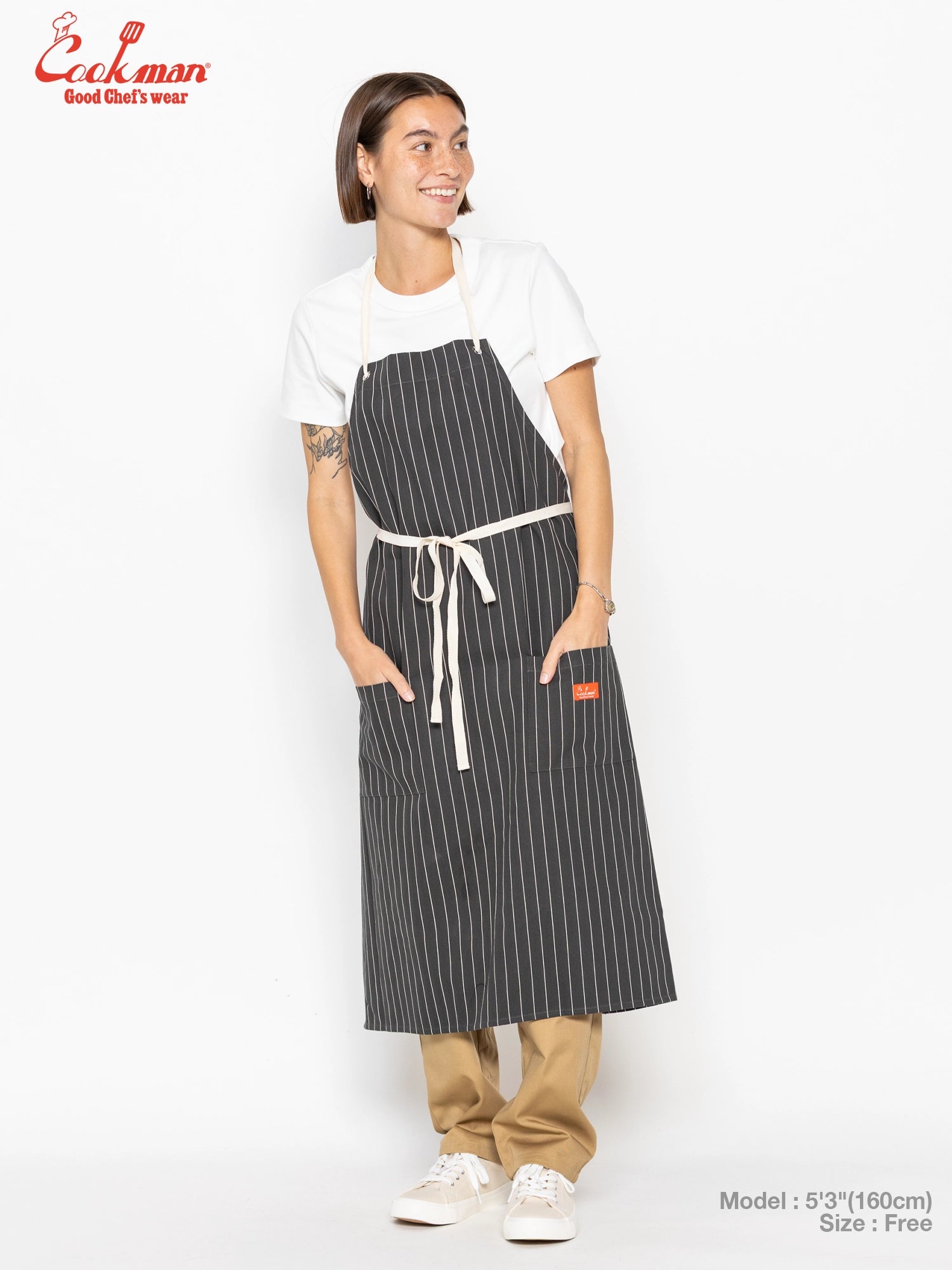 Long Apron - Herringbone Stripe : Charcoal
