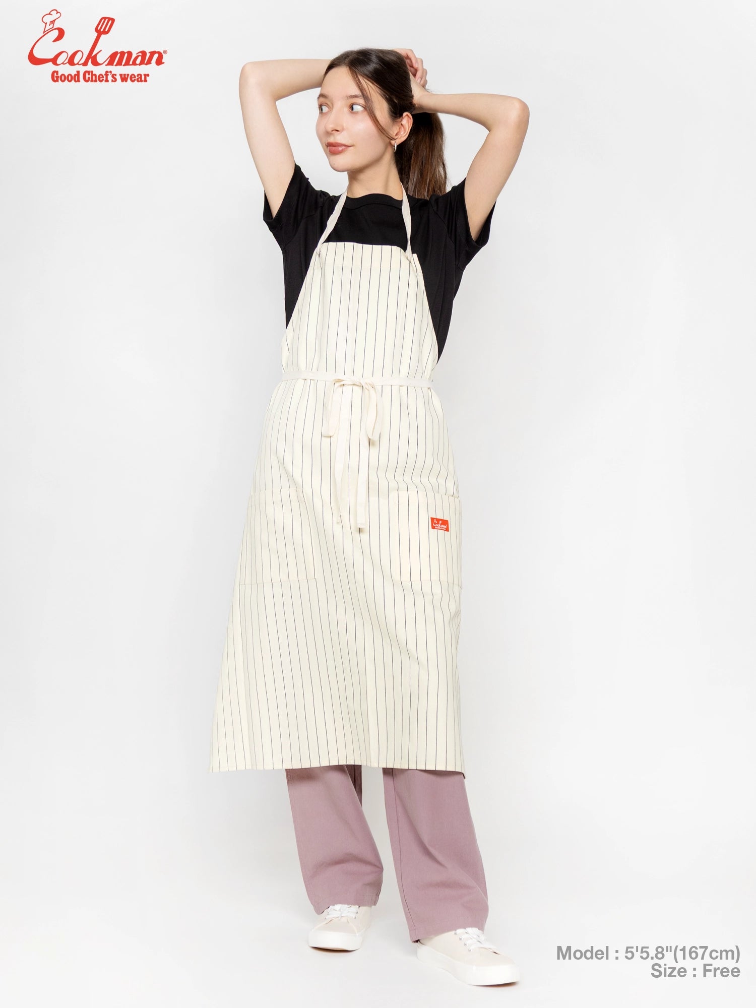 Long Apron - Herringbone Stripe : Cream