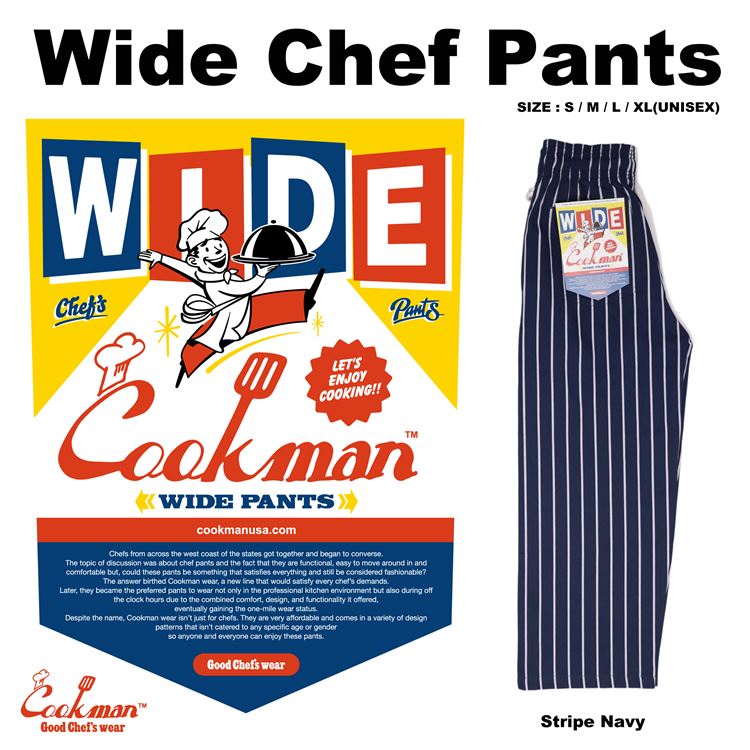Cookman Wide Chef Pants Stripe Navy Cookman - Main Image