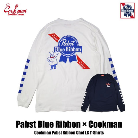 Cookman Long Sleeve Tees - Pabst Ribbon Chef : White