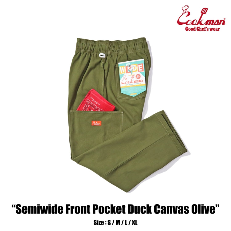 Cookman Chef Pants Semiwide - Front Pocket Duck Canvas : Olive