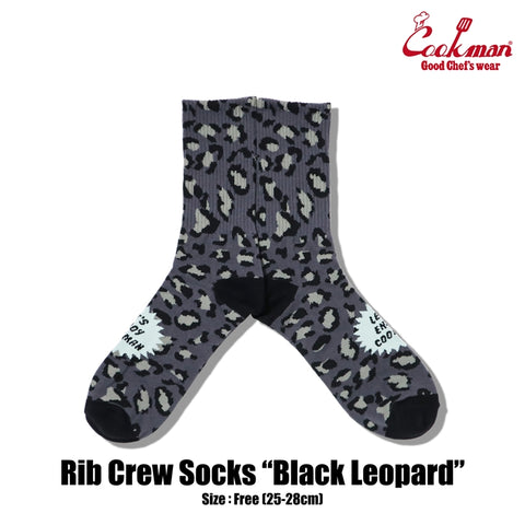 Cookman Rib Crew Socks -  Black Leopard