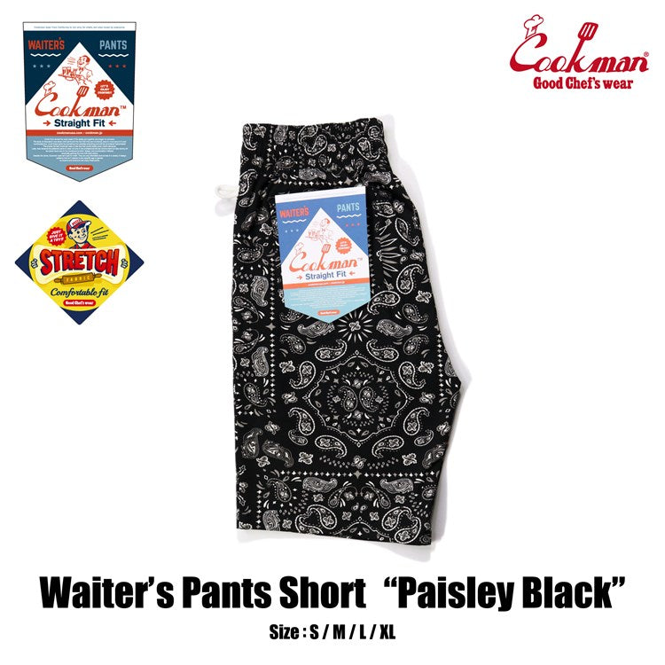 Cookman Waiter's Short Pants (stretch) - Paisley : Black (All Sales Are Final)