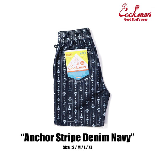 Cookman Chef Short Pants - Anchor Stripe Denim: Navy