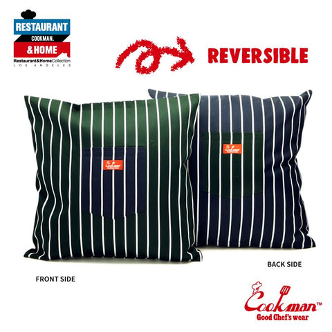 Pocket Cushion Cover (Reversible) - Stripe : D/Green & Navy