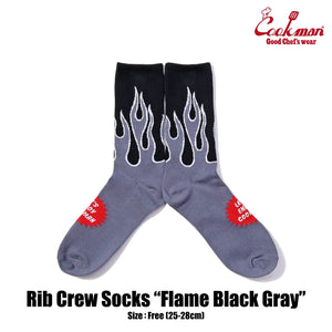 Cookman Rib Crew Socks - Flame : Black / Gray