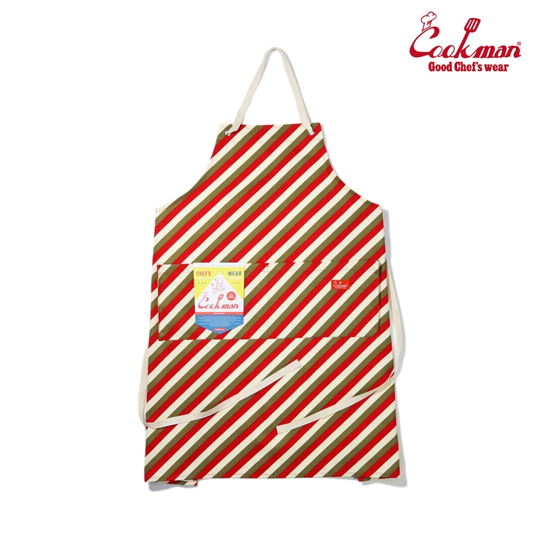 Wide Pocket Apron - Candy Stripe : Red