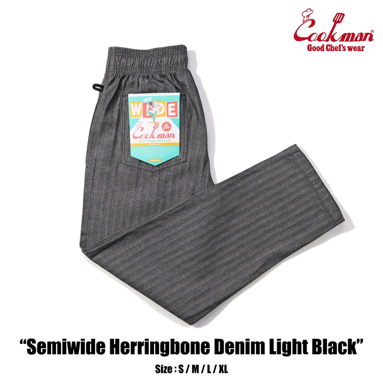 Cookman Chef Pants Semiwide - Herringbone Denim : Light Black