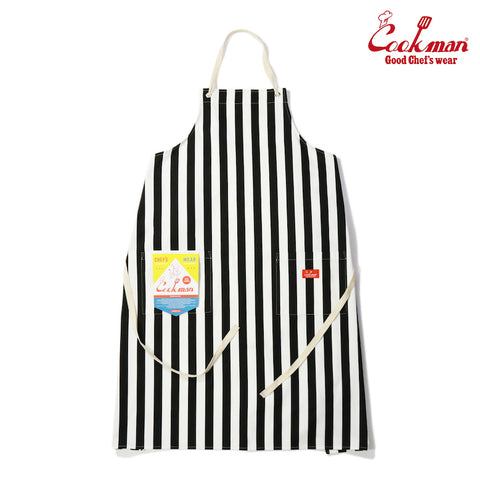 Cookman Long Apron - Wide stripe : Black