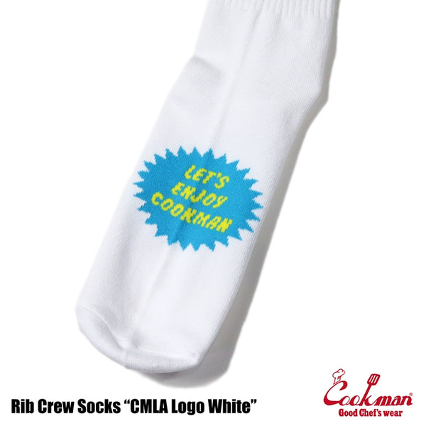 Cookman Rib Crew Socks - CMLA logo : White