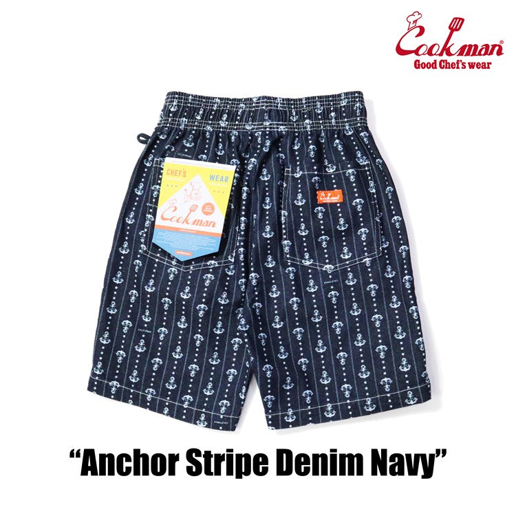 Cookman Chef Short Pants - Anchor Stripe Denim: Navy (All Sales Are Final)