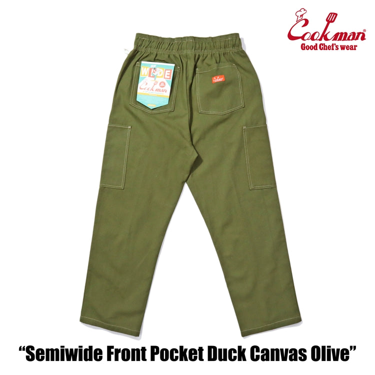 Cookman Chef Pants Semiwide - Front Pocket Duck Canvas : Olive