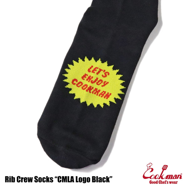 Cookman Rib Crew Socks - CMLA logo : Black