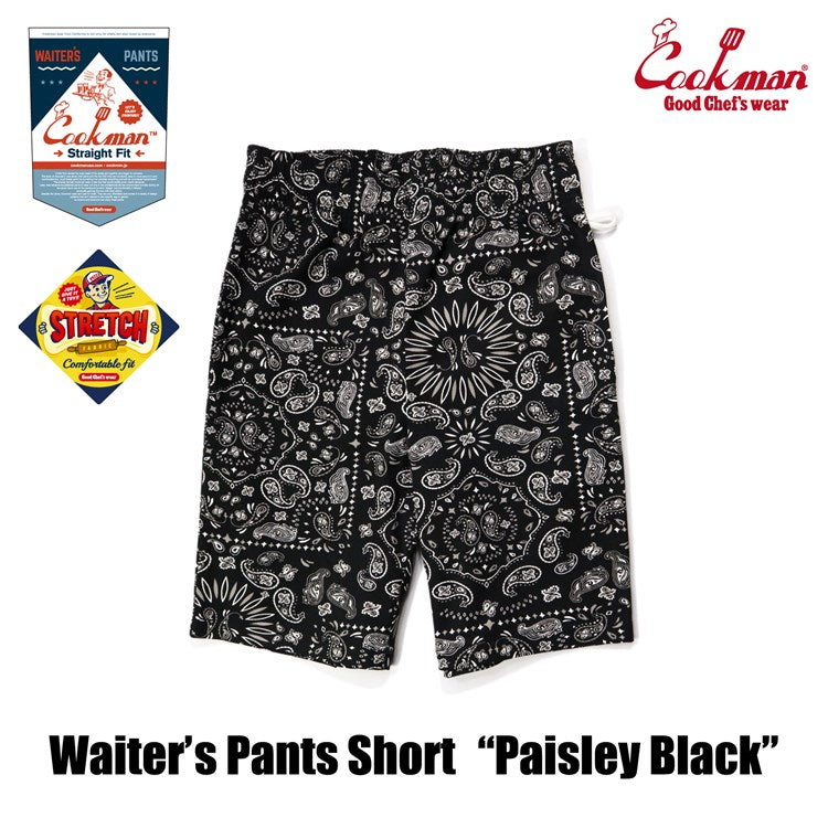 Cookman Waiter's Short Pants (stretch) - Paisley : Black (All Sales Are Final)