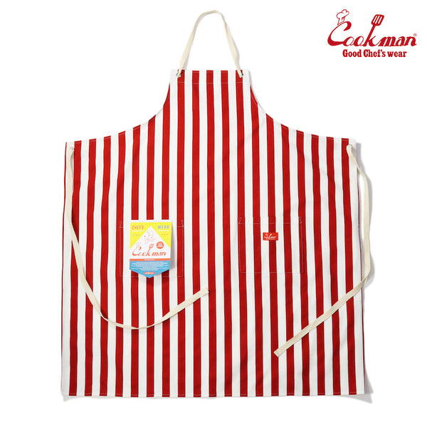 Cookman Long Apron - Wide stripe : Red