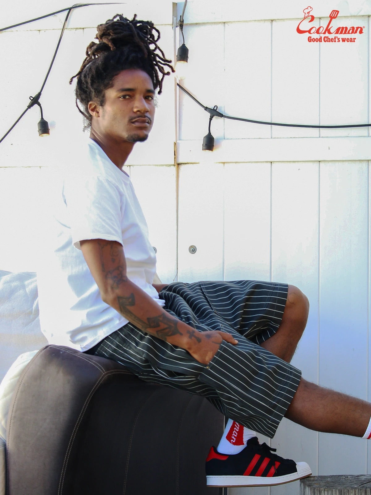 Chef Short Pants Front Pocket Herringbone - Stripe : Charcoal
