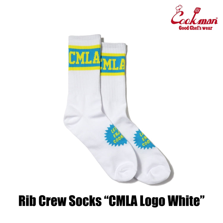 Cookman Rib Crew Socks - CMLA logo : White