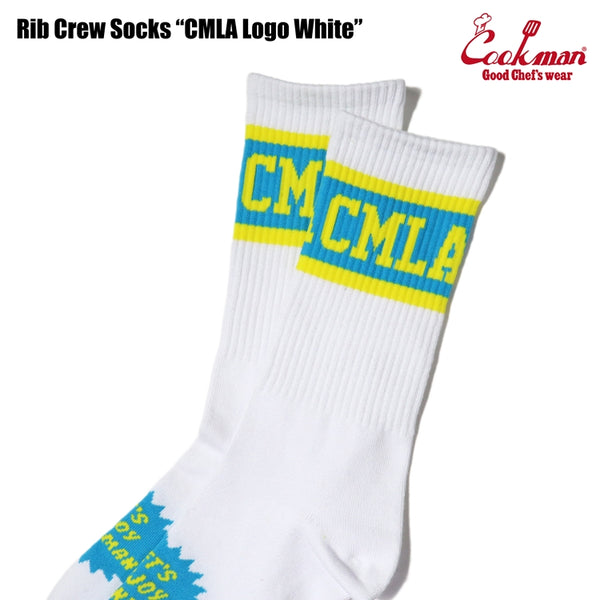 Cookman Rib Crew Socks - CMLA logo : White