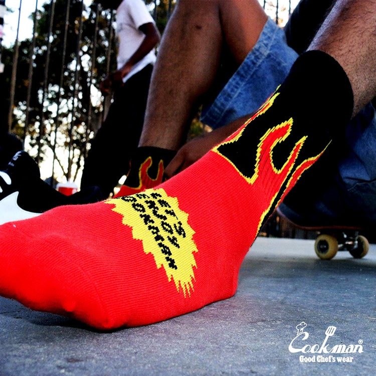 Cookman Rib Crew Socks - Flame : Black / Red