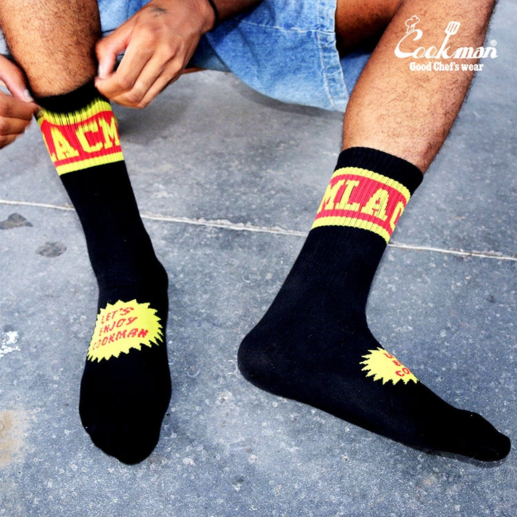 Cookman Rib Crew Socks - CMLA logo : Black