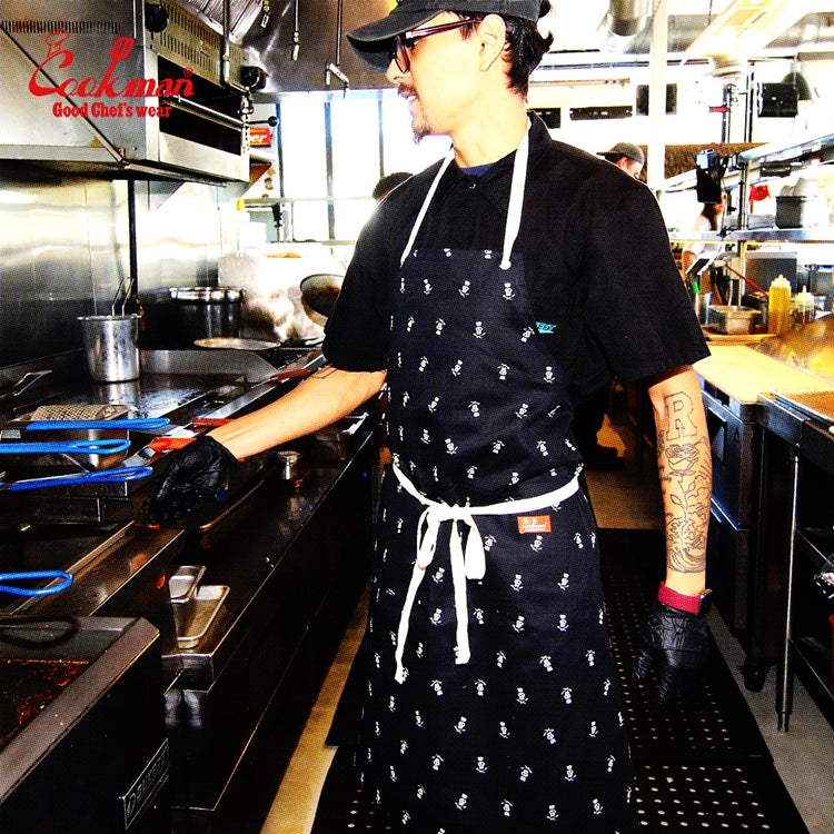 Cookman Wide Pocket Apron - Skull : Black