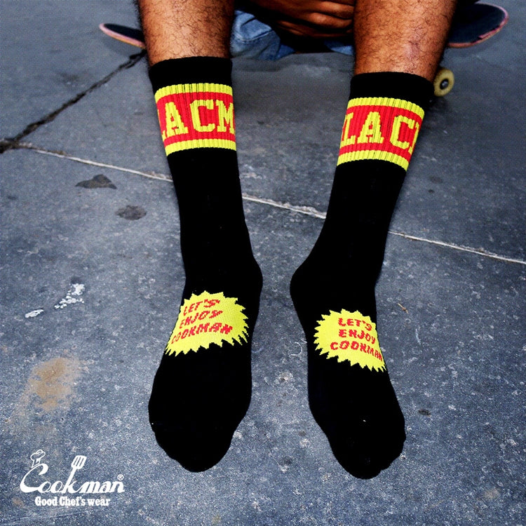 Cookman Rib Crew Socks - CMLA logo : Black