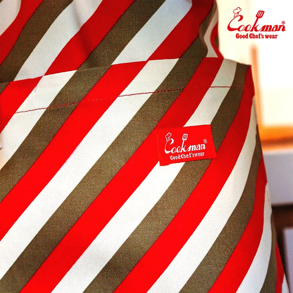 Cookman Wide Pocket Apron - Candy Stripe : Red