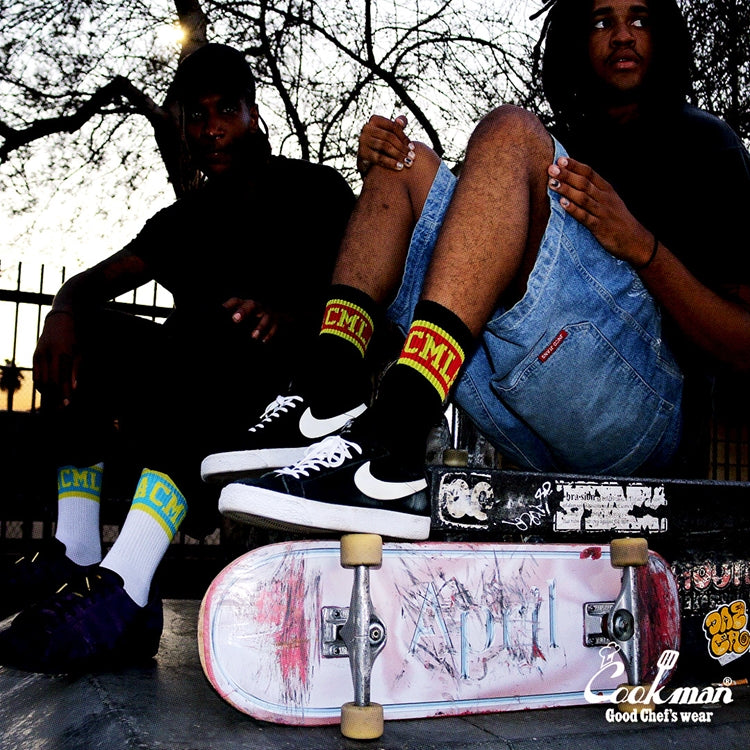 Cookman Rib Crew Socks - CMLA logo : White