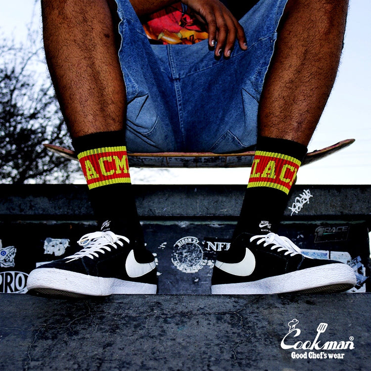 Cookman Rib Crew Socks - CMLA logo : Black