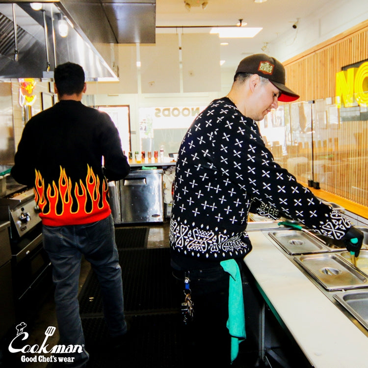 Cookman Knitted Cardigan - Bandanna Cross : Black