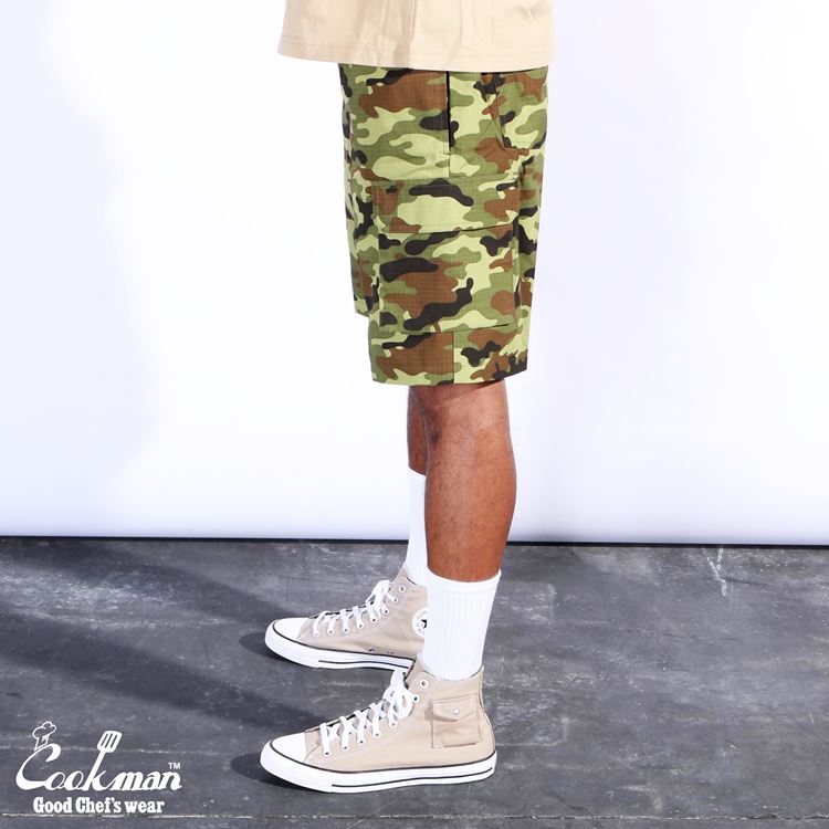 Cookman Chef Short Pants Cargo - Ripstop : Woodland Camo Green