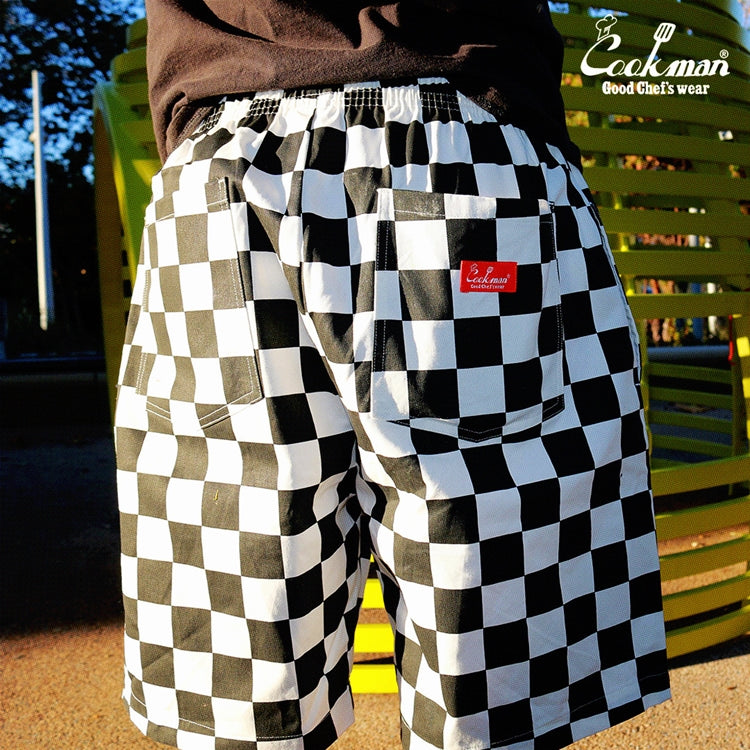 Chef Short Pants Front Pocket - Checker : Black