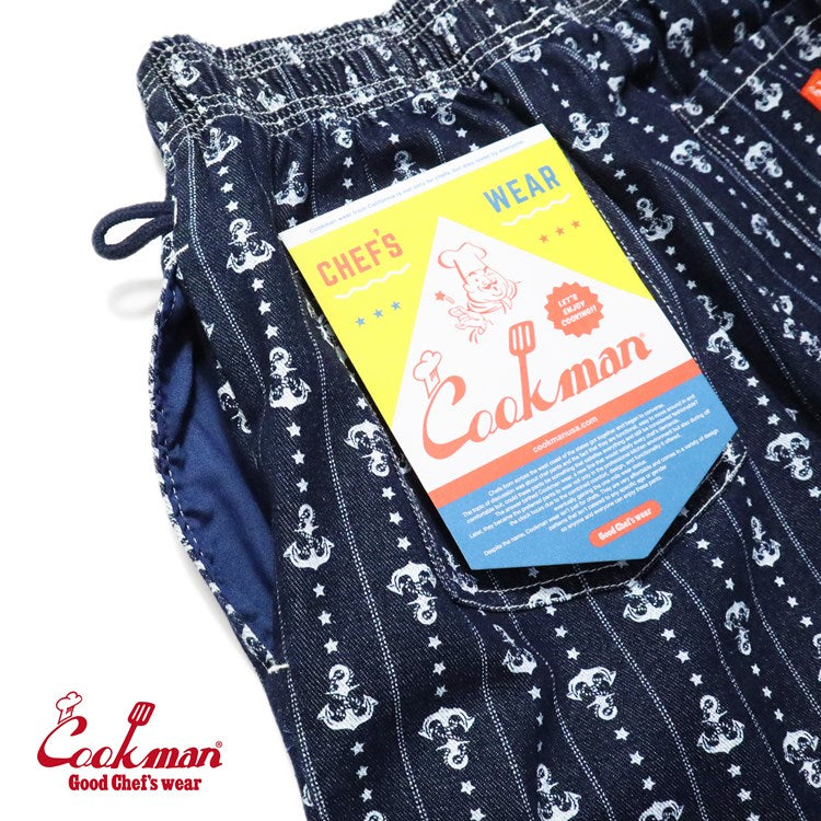 Cookman Chef Short Pants - Anchor Stripe Denim: Navy (All Sales Are Final)