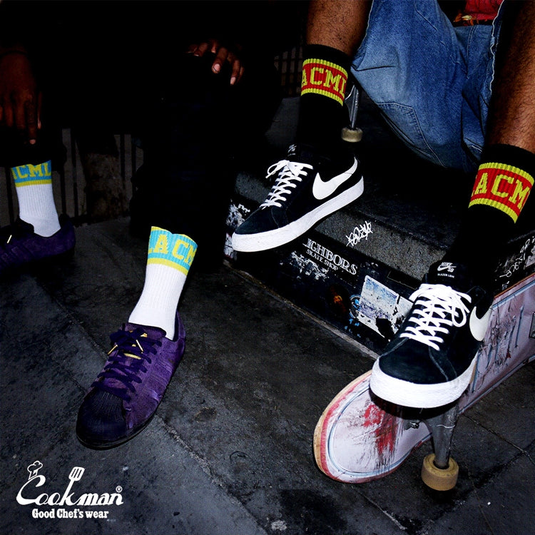 Cookman Rib Crew Socks - CMLA logo : White