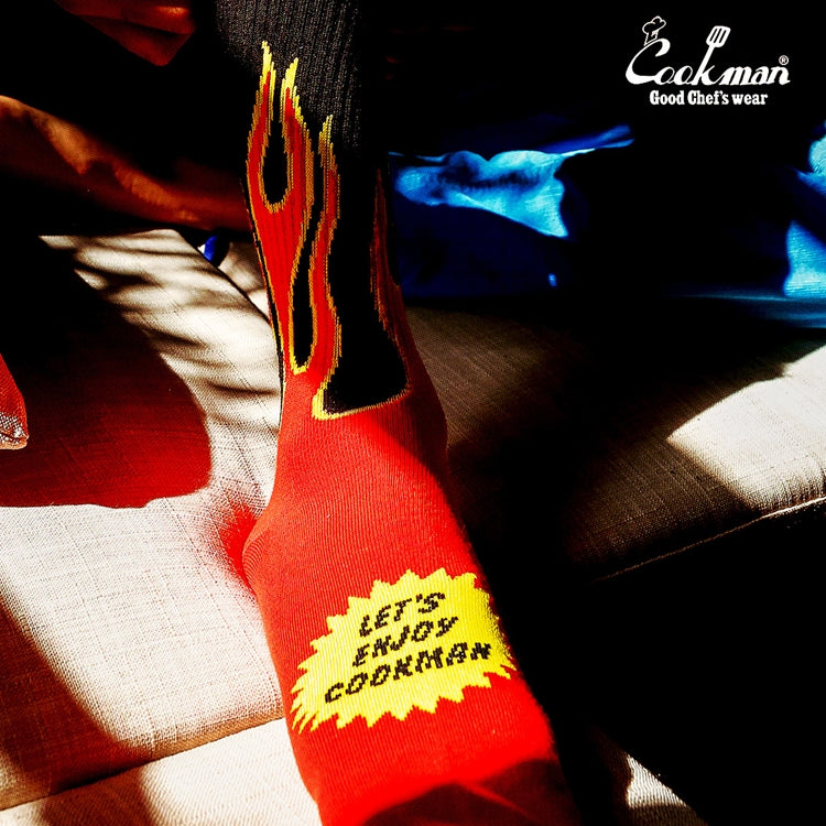 Cookman Rib Crew Socks - Flame : Black / Red