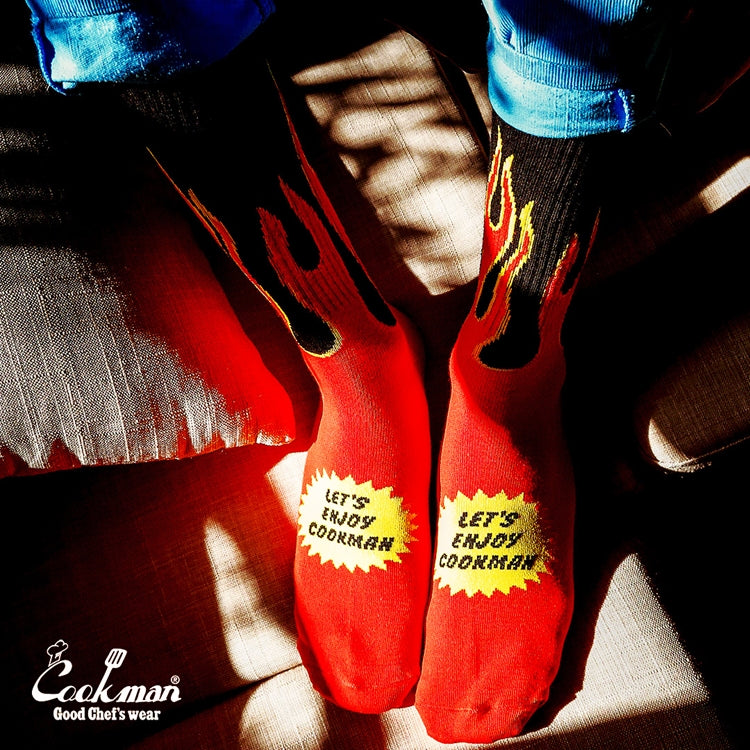 Cookman Rib Crew Socks - Flame : Black / Red