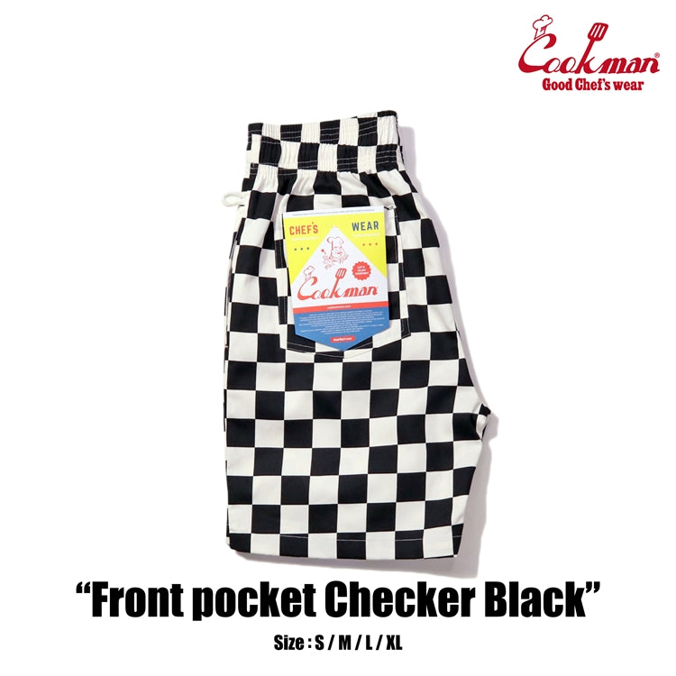 Chef Short Pants Front Pocket - Checker : Black