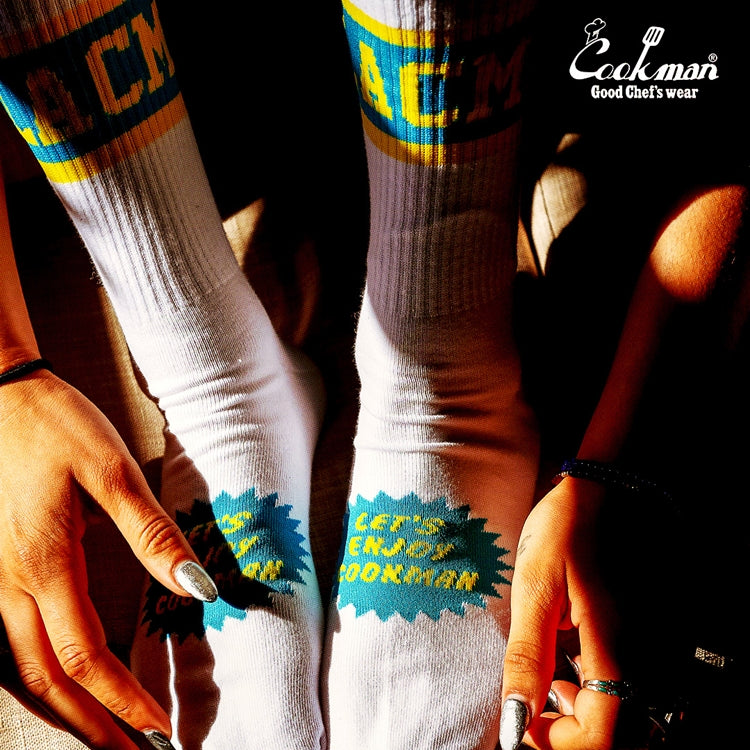 Cookman Rib Crew Socks - CMLA logo : White